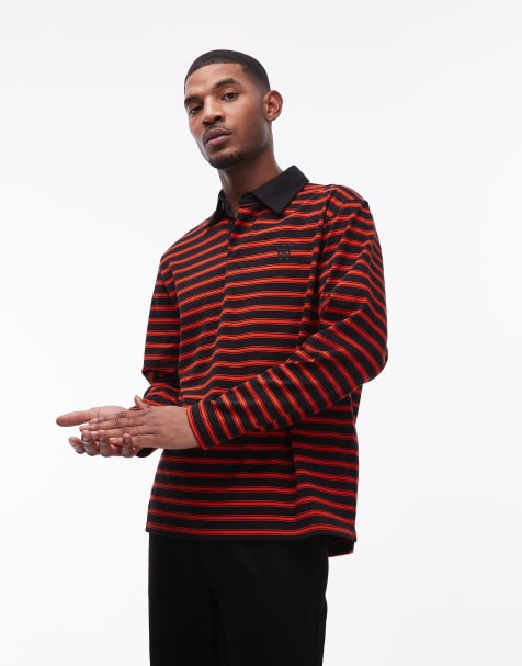 Double A By Wood Wood - Landon - Gestreept poloshirt in rood - view 1