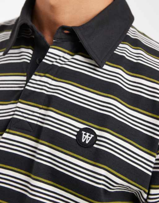 Double A By Wood Wood - Landon - Polo a maniche lunghe 100% cotone nera a righe, 3 di 5