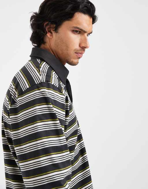 Double A By Wood Wood - Landon - Polo a maniche lunghe 100% cotone nera a righe, 5 di 5