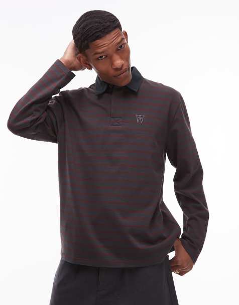 Double A By Wood Wood landon stripe polo in black - view 1