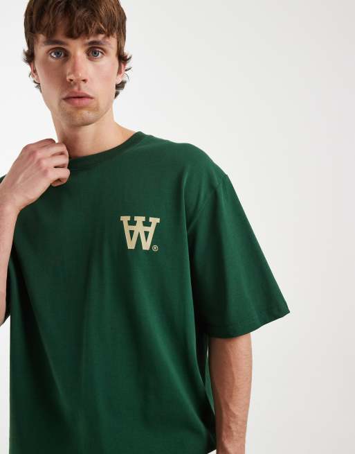 Double A By Wood Wood - Liam - Camiseta verde oscuro con logo "AA" de 100% algodón, 2 de 5