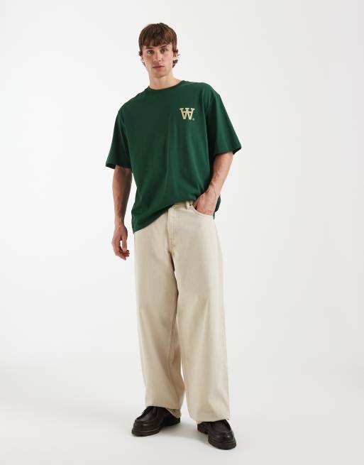 Double A By Wood Wood - Liam - Camiseta verde oscuro con logo "AA" de 100% algodón, 3 de 5