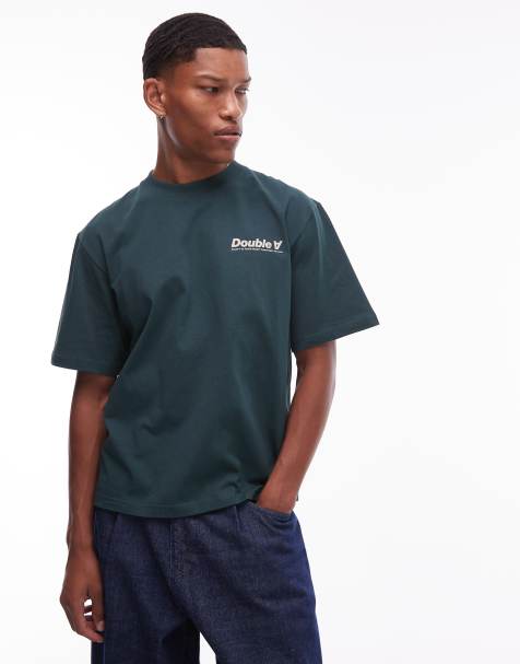 Double A By Wood Wood – Liam – Ciemnozielony T-shirt z logo - view 1