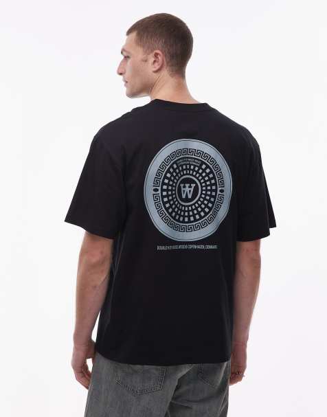 Double A By Wood Wood – Liam – Czarny T-shirt w paski z logo - view 1