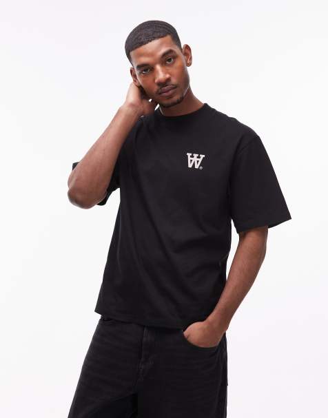 Double A By Wood Wood – Liam – Czarny T-shirt z grafiką z motywem siatki ogrodzeniowej - view 1