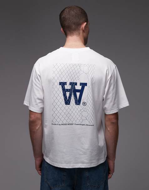 Double A By Wood Wood - Liam - Hvid T-shirt med logoprint på ryggen i 100% bomuld - view 1