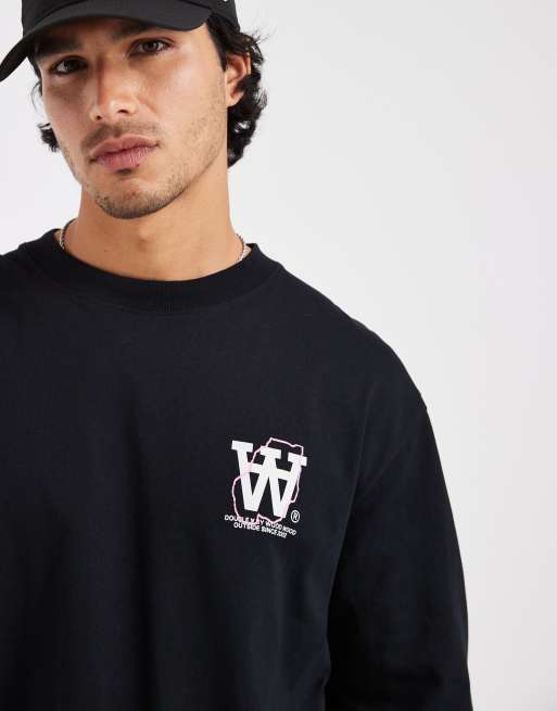 Double A By Wood Wood - Liam Map - T-shirt a maniche lunghe 100% cotone nera, 2 di 5