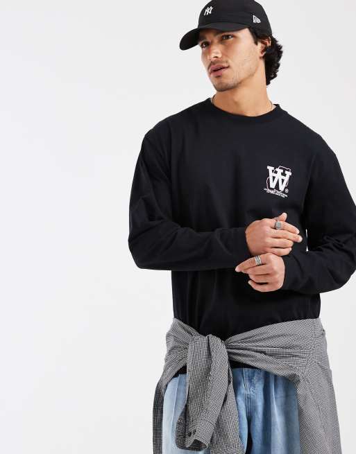 Double A By Wood Wood - Liam Map - T-shirt a maniche lunghe 100% cotone nera, 4 di 5