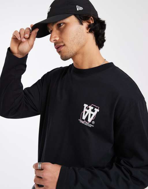 Double A By Wood Wood - Liam Map - T-shirt a maniche lunghe 100% cotone nera, 5 di 5