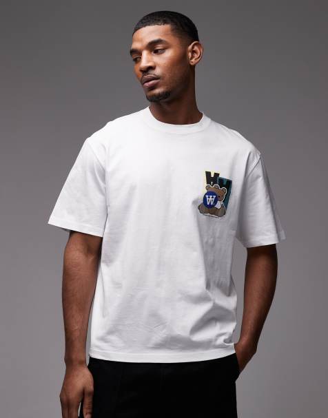 Double A By Wood Wood 100% cotton t-shirt with sticker logo detail in white