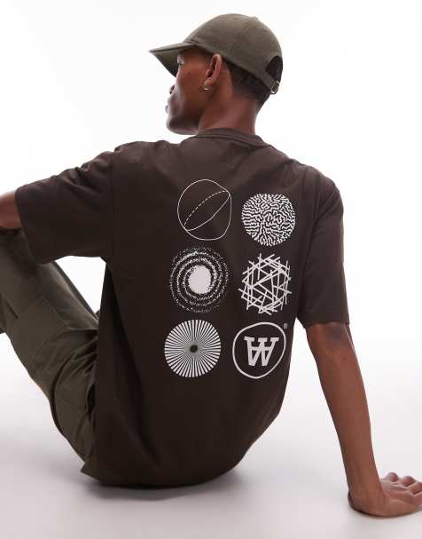 Double A by Wood Wood – Liam – T-Shirt in Schokobraun mit Rückenprint - view 1