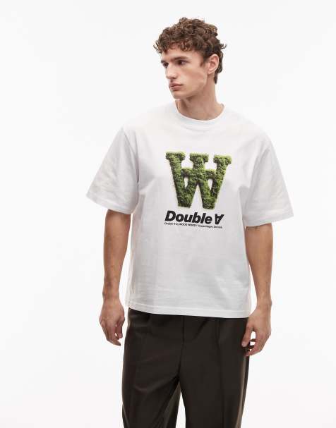 Double A By Wood Wood - Liam - T-shirt met mosmotief en logo in wit - view 1