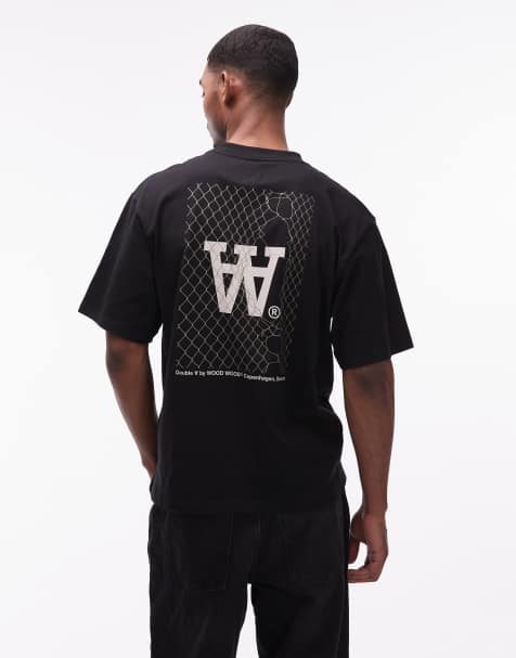 Double A By Wood Wood - Liam - T-shirt van 100% katoen met logoprint op de achterkant in zwart - view 1