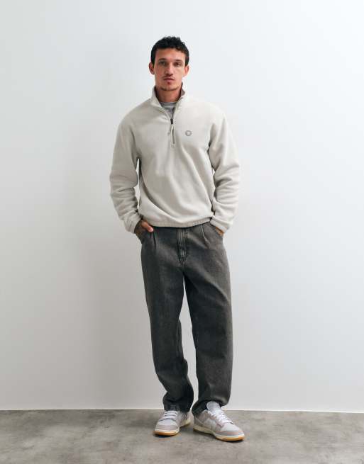 Double A By Wood Wood Mitchel half zip fleece sweatshirt in grey, 4 of 5