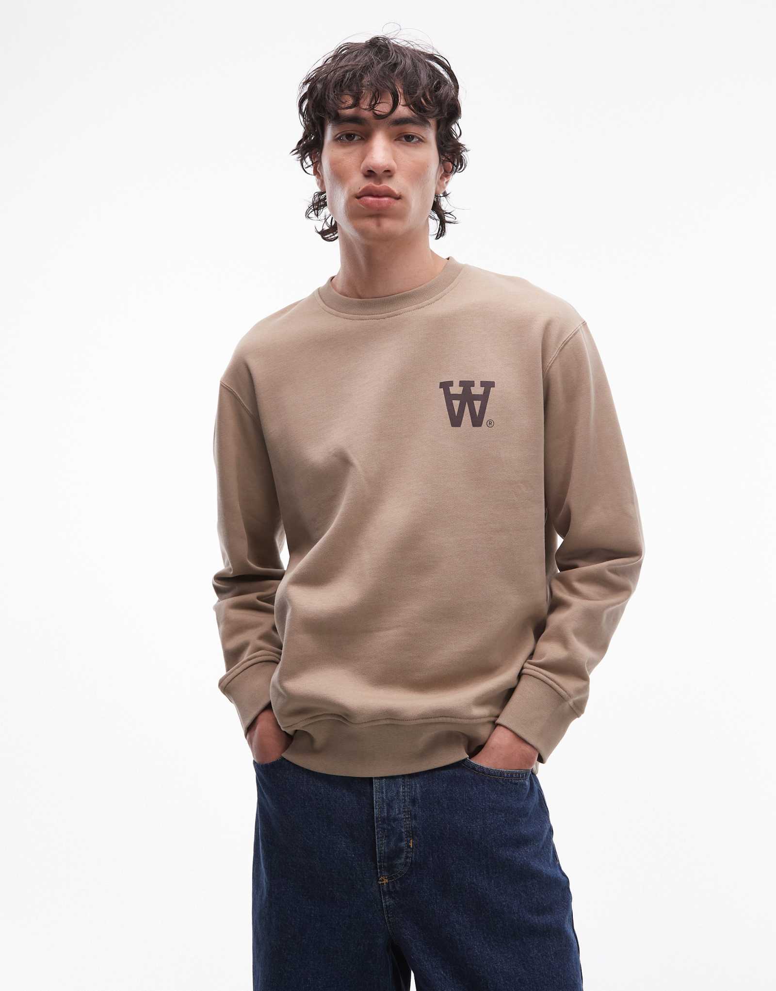 Толстовка-пуловер Double A By Wood Wood Noel бежевого цвета с логотипом на груди