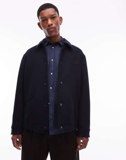 Double A By Wood Wood otis button up short coat in navy