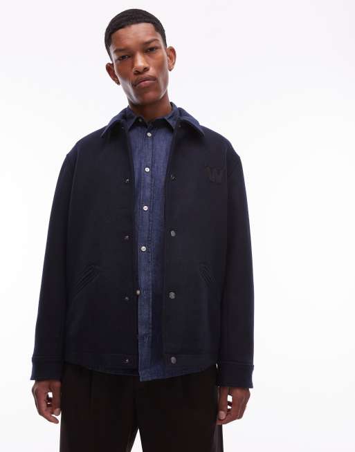 Double A By Wood Wood - Otis - Manteau court boutonné en laine mélangée - Bleu marine