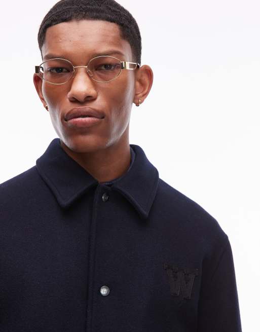 Double A By Wood Wood Otis wool-mix button-up short coat in navy, 2 of 4