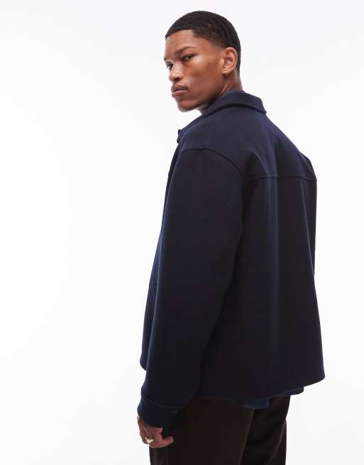 Double A By Wood Wood Otis wool-mix button-up short coat in navy, 3 of 4