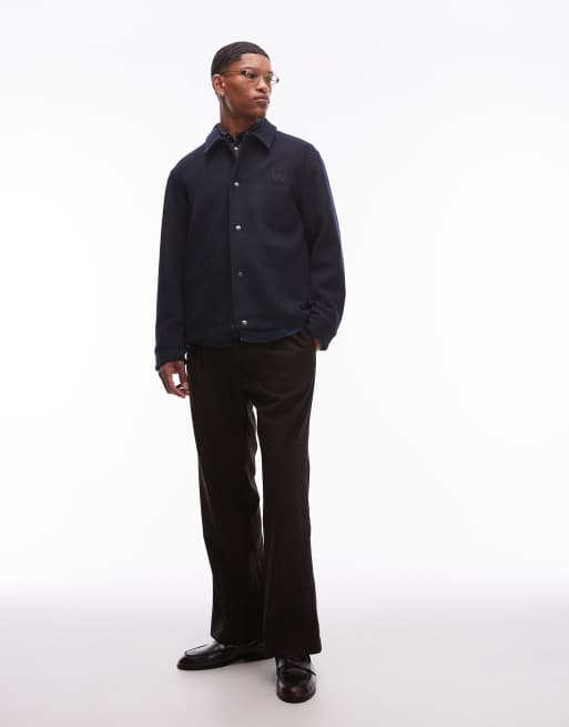 Double A By Wood Wood Otis wool-mix button-up short coat in navy, 4 of 4