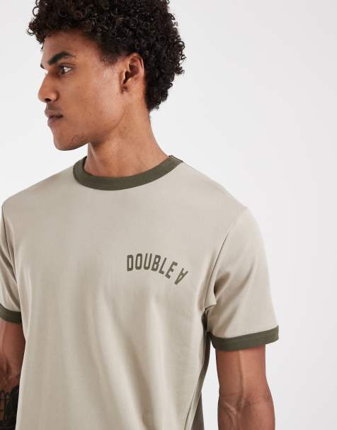 Double A By Wood Wood – Parker – Kamiennobeżowy T-shirt z kontrastową lamówką z bawełny 100% - view 1