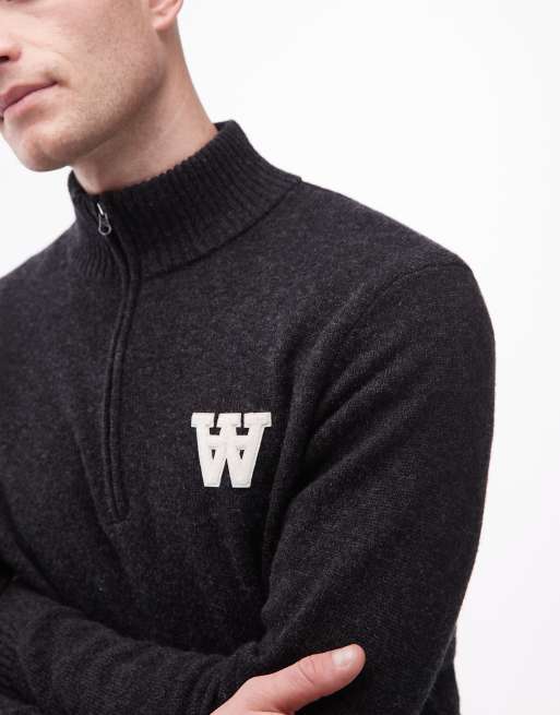 Double A By Wood Wood - Pull en laine à fermeture éclair partielle et logo - Noir, 2 de 5