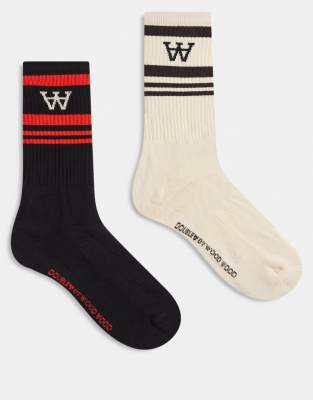 Double A By Wood Wood - Ryder - Lot de 2 paires de chaussettes - Beige et noir-Multicolore