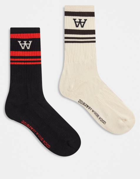 Double A by Wood Wood – Ryder – Socken in Beige und Schwarz, 2er-Pack - view 1