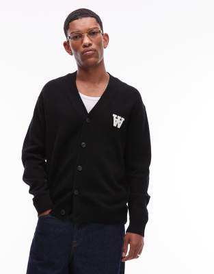 Double A by Wood Wood Double A By Wood Wood tay logo cardigan in black