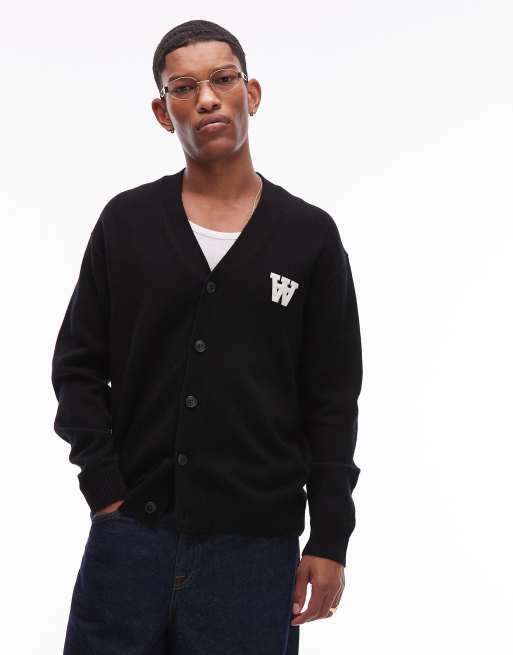 Double A By Wood Wood tay logo cardigan in black