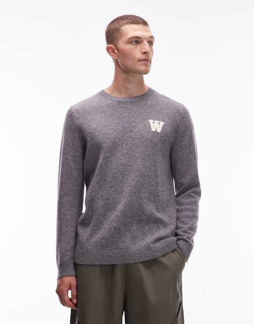 Double A By Wood Wood tay logo lambs wool knit in light grey