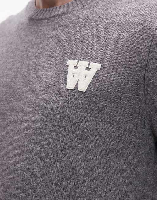 Double A By Wood Wood tay logo lambswool knit in light grey, 5 of 5