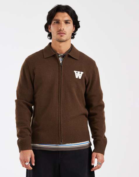 Double A by Wood Wood – Tay – Strickjacke aus 100% Lammwolle in Braun mit Reißverschluss - view 1