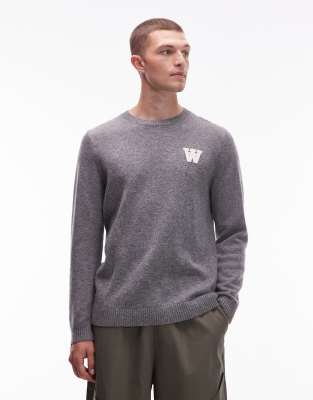 Double A by - Tay - Strickpullover aus Lammwolle in Hellgrau mit Logo Grau L