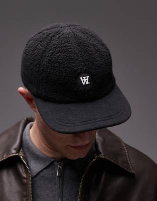 Double A By Wood Wood teddy logo cap in black