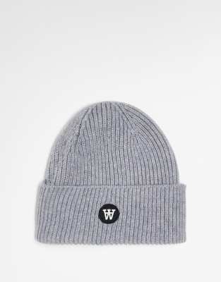 Double A by Wood Wood - Vin - Bonnet en laine à logo W - Gris