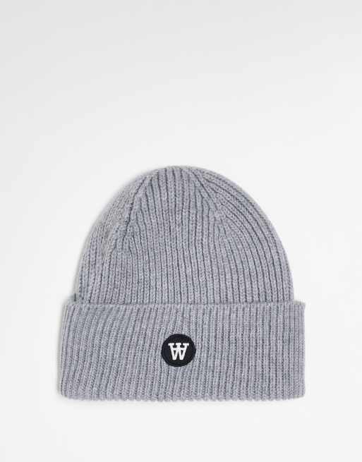 Double A By Wood Wood Vin logo knit beanie in gray