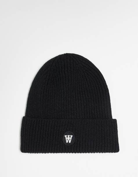 Double A By Wood Wood vin logo wool beanie in black - view 1