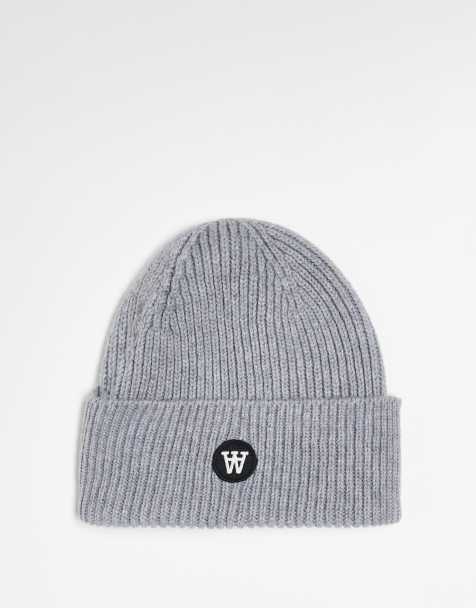Double A By Wood Wood vin logo wool beanie in grey - view 1