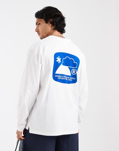 Double A By Wood Wood – Vit t-shirt med långa ärmar och Liam Outsider-tryck, 100% bomull - view 1