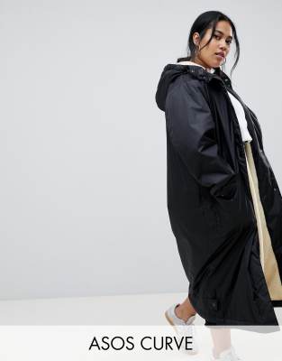 Дождевик макси с подкладкой из искусственного меха ASOS DESIGN Curve-Черный