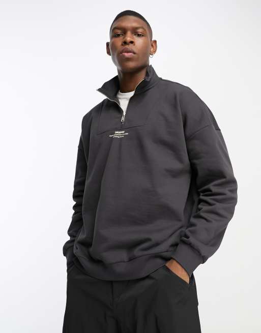 Dr Denim Aaron relaxed fit 1/4 zip sweatshirt in dark grey | ASOS