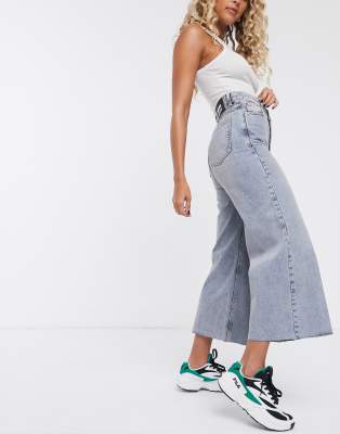 wide leg cropped jeans raw hem