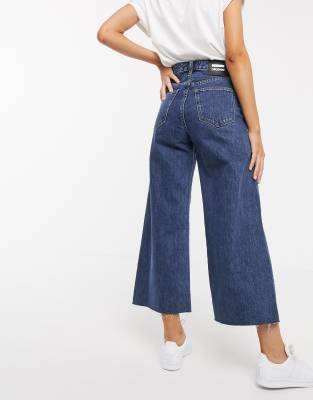 denim wide leg high rise pants