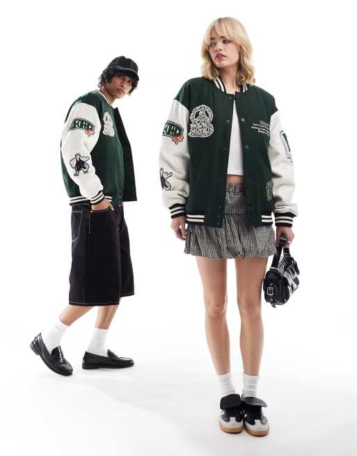 Dr Denim - Annivarsity - Giacca unisex verde con toppe, 3 di 4
