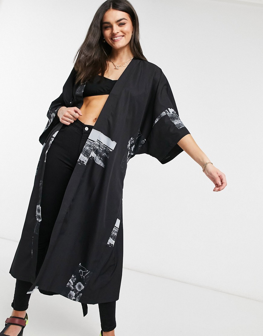 Dr Denim Antonia Abstract Print Kimono-black