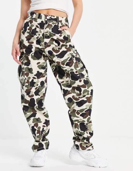 Denim Print Cargo Pants