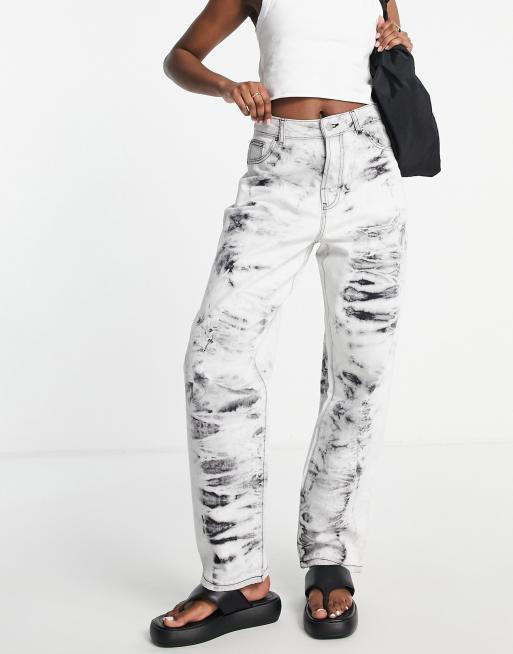 Dr Denim Bella mom jeans in gray tie dye