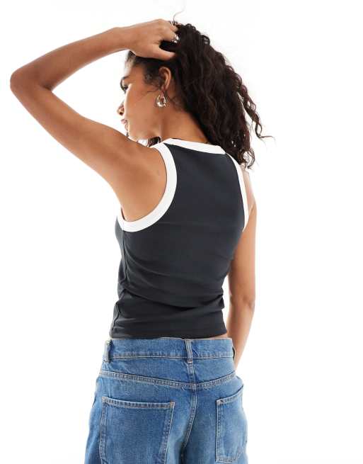 Dr. Denim – Bey – Schmal geschnittenes Tanktop in gebrochenem Schwarz mit farblich abgesetzter Einfassung, 2 von 4