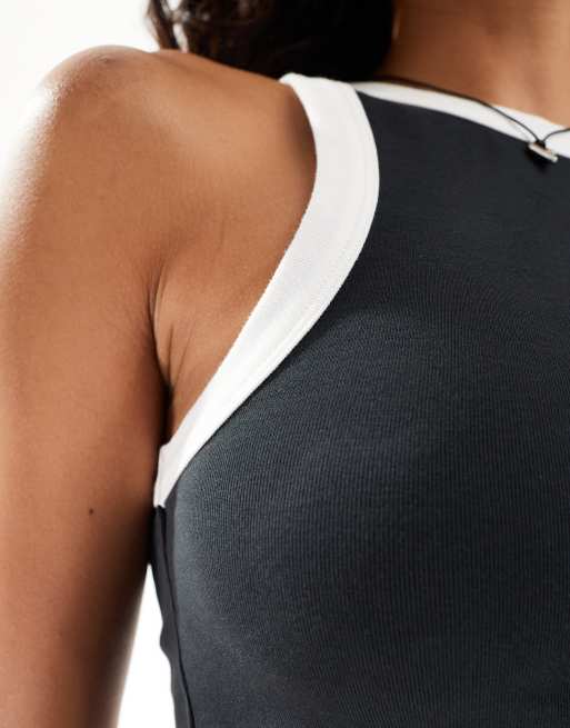 Dr Denim Bey slim fit tank top with contrast trim in off black, 3 of 4